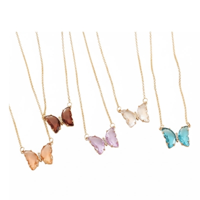 Picture of 2022 New Korean Super Fairy Girl Fantasy Glass Crystal Butterfly Pendant Necklace Female Clavicle Chain Popular Necklace