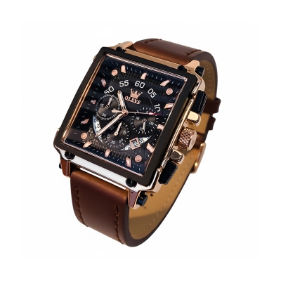 Picture of OLEVS New Square Fashion Watches for Men Quartz Luxury Chronograph Waterproof Leather Wristwatch - 9919