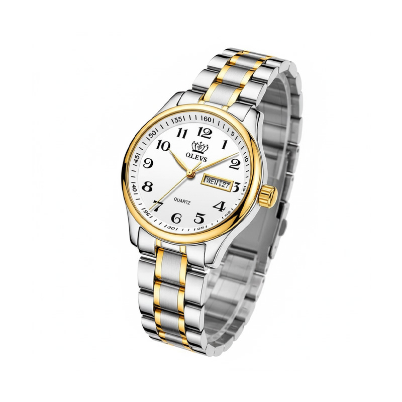 Picture of Olevs 5567 Women's Fashion Stainless Steel Japan Quartz Analog Day Date Watch Silver. gold & white