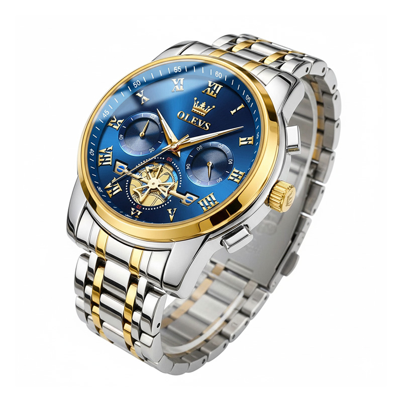 Picture of Olevs 2859 black blue Business Men watch Adamant Steel Strap Calendar Waterproof Retro Quartz Watches