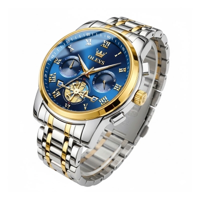 Picture of Olevs 2859 black blue Business Men watch Adamant Steel Strap Calendar Waterproof Retro Quartz Watches