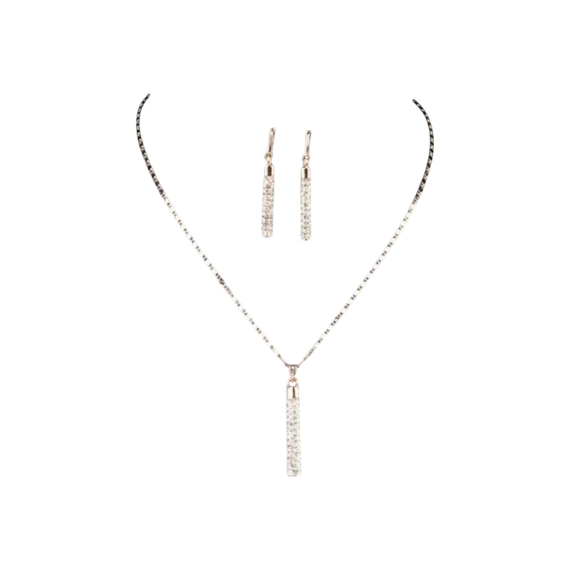 Picture of Vintage Female Blue Crystal Jewelry Set Charm Rose Gold Color Dangle Earrings For Women Simple Geometry Wedding Chain Necklace