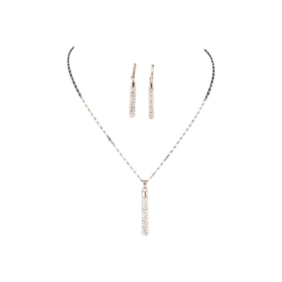 Picture of Vintage Female Blue Crystal Jewelry Set Charm Rose Gold Color Dangle Earrings For Women Simple Geometry Wedding Chain Necklace