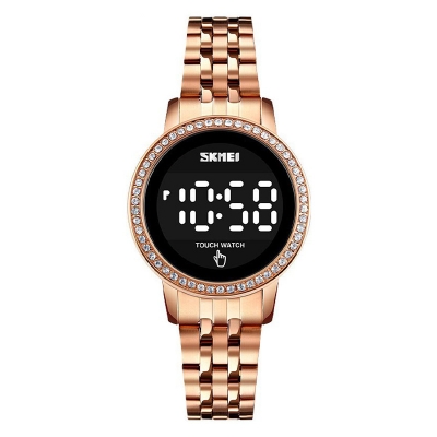 Picture of SKMEI New Women Digital Watch Diamond Style Stainless Steel Led Light Casual Fashion Date Time Display