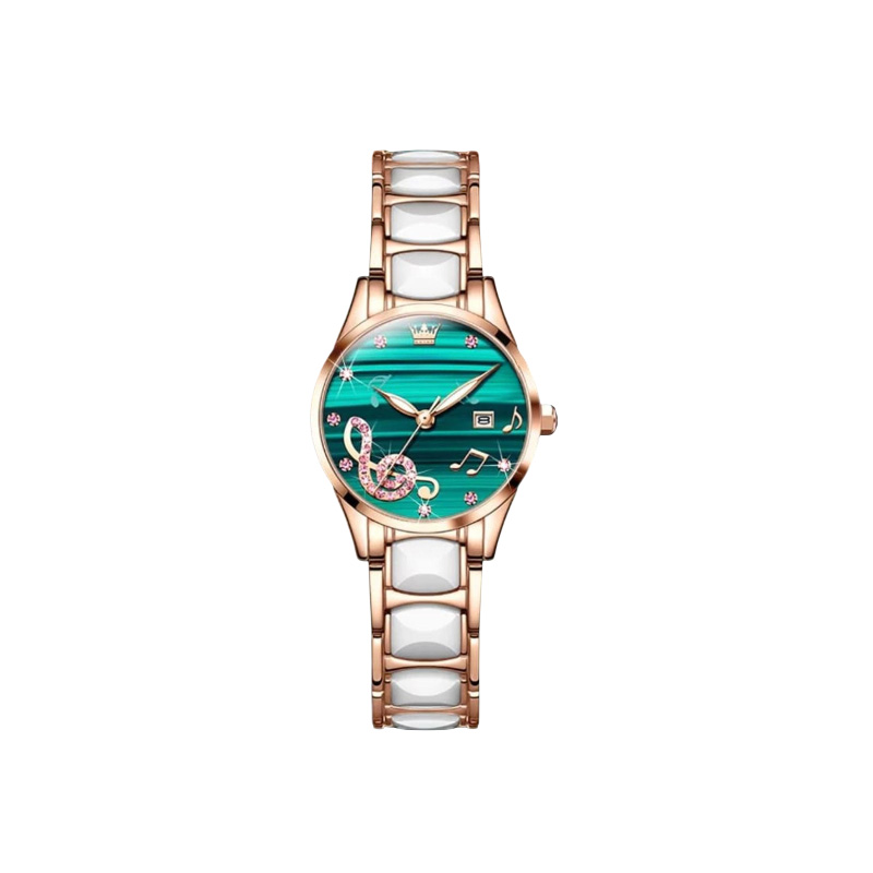 Picture of OLEVS 3606 New Light Luxury Women's Watch Fashion Simple Temperament Stainless Steel Ceramic Strap Quartz Watch 3605 rose gold white & red
