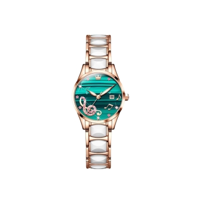 Picture of OLEVS 3606 New Light Luxury Women's Watch Fashion Simple Temperament Stainless Steel Ceramic Strap Quartz Watch 3605 rose gold white & red