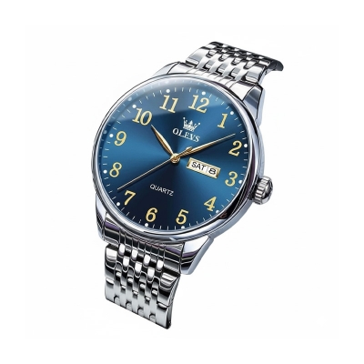 Picture of Olevs 5535 Stainless Steel Analog Wrist Watch For Men -Royal Blue & Silver