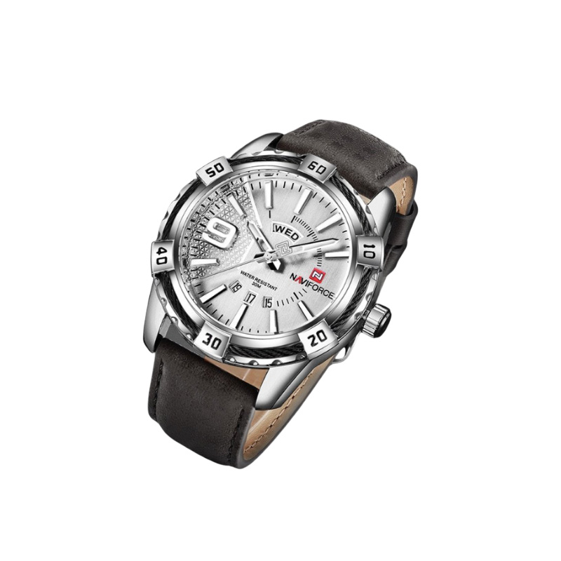 Picture of Naviforce NF9117 - Coffee Color Strap - PU Leather Analog Watch for Men - Silver & Coffee