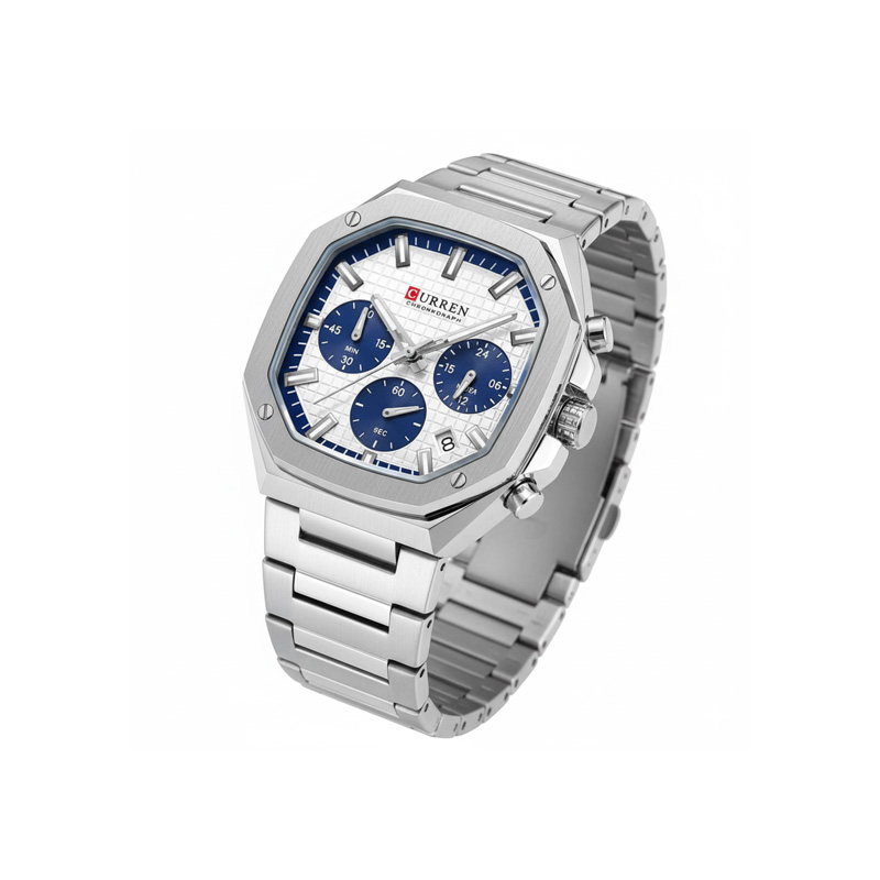 Picture of CURREN 8459 Men's Stainless Steel Quartz Watch Luxury Fashionable Casual Wristwatch For Men- Silver & Blue