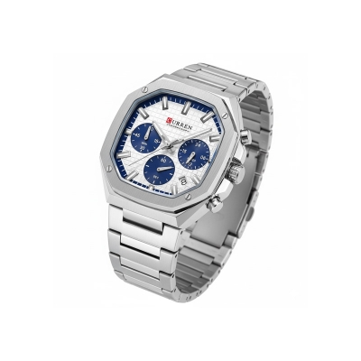Picture of CURREN 8459 Men's Stainless Steel Quartz Watch Luxury Fashionable Casual Wristwatch For Men- Silver & Blue