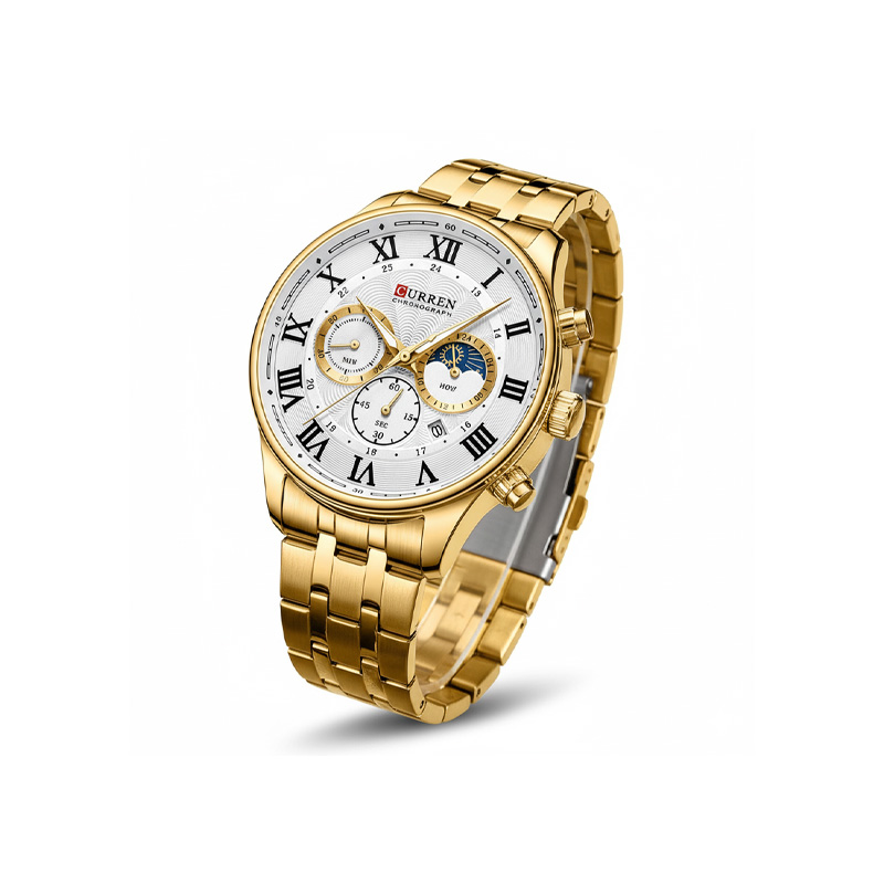 Picture of Curren 8427 Stainless Steel Watches For Men Creative Fashion Luminous Dial With Chronograph Watch Male Casual Wristwatches Multi Color-Silver And white