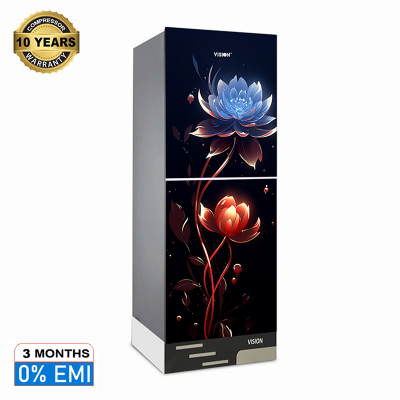 Picture of VISION Glass Door Refrigerator RE-185 Liter Blue Red Flower Bottom Mount