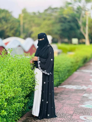 Picture of Abaya borka (Star Borka) (With Inner+Belt+Hijab+Coat ) Dubai Charry Georget Stylish Embroidery Work Party Borka For Women