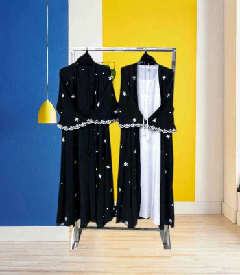 Picture of Abaya borka (Star Borka) (With Inner+Belt+Hijab+Coat ) Dubai Charry Georget Stylish Embroidery Work Party Borka For Women