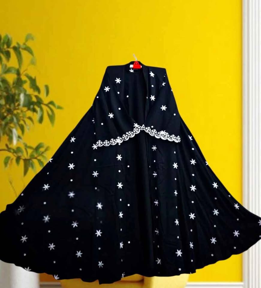 Picture of Abaya borka (Star Borka) (With Inner+Belt+Hijab+Coat ) Dubai Charry Georget Stylish Embroidery Work Party Borka For Women