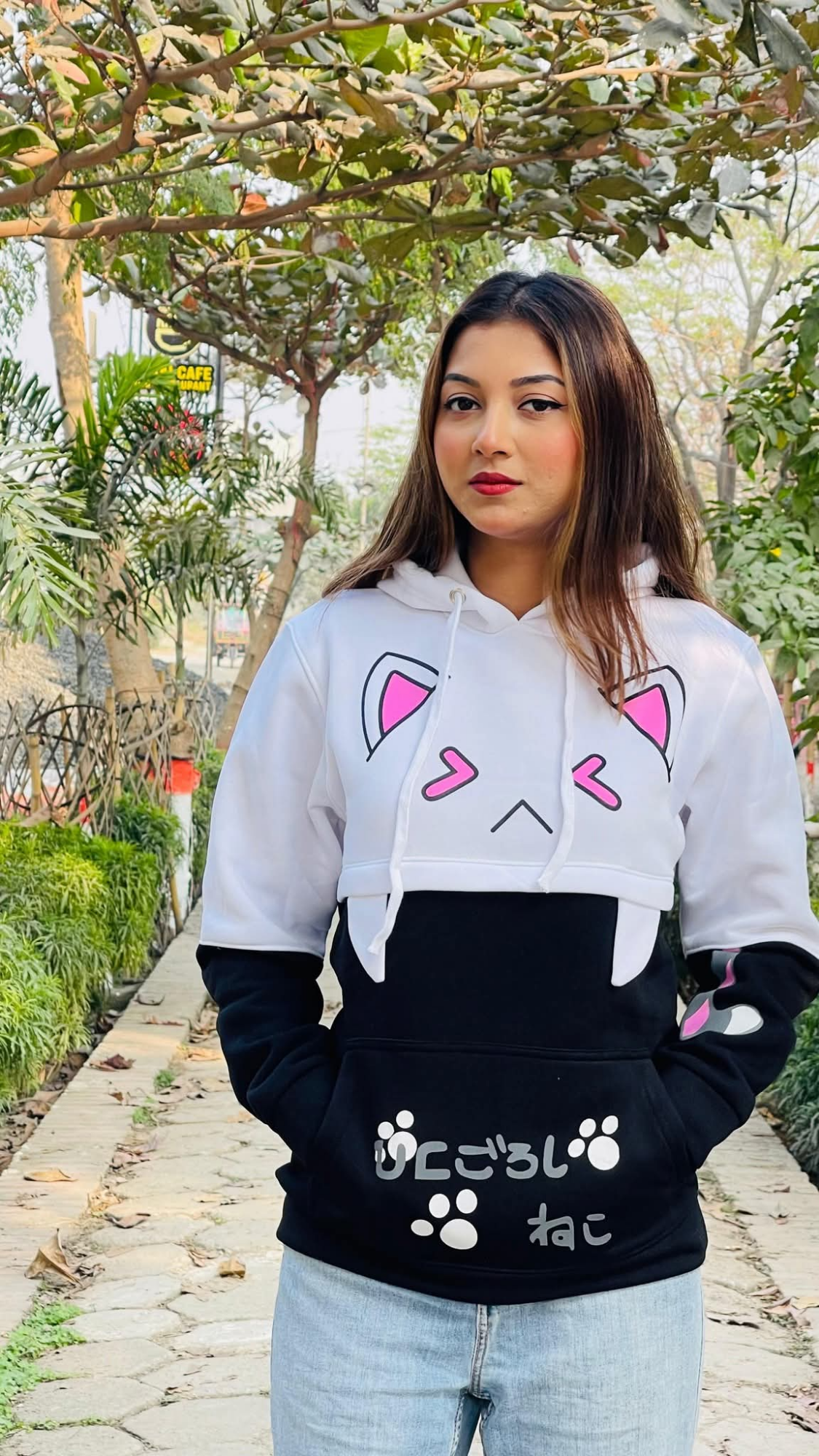 Picture of Pikachu Hoolie Harajuku Pink Hoodies Cartoon Cat Printed Hooded Sweet Sweatshirt Women