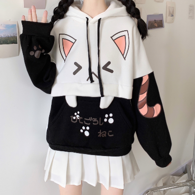 Picture of Pikachu Hoolie Harajuku Pink Hoodies Cartoon Cat Printed Hooded Sweet Sweatshirt Women