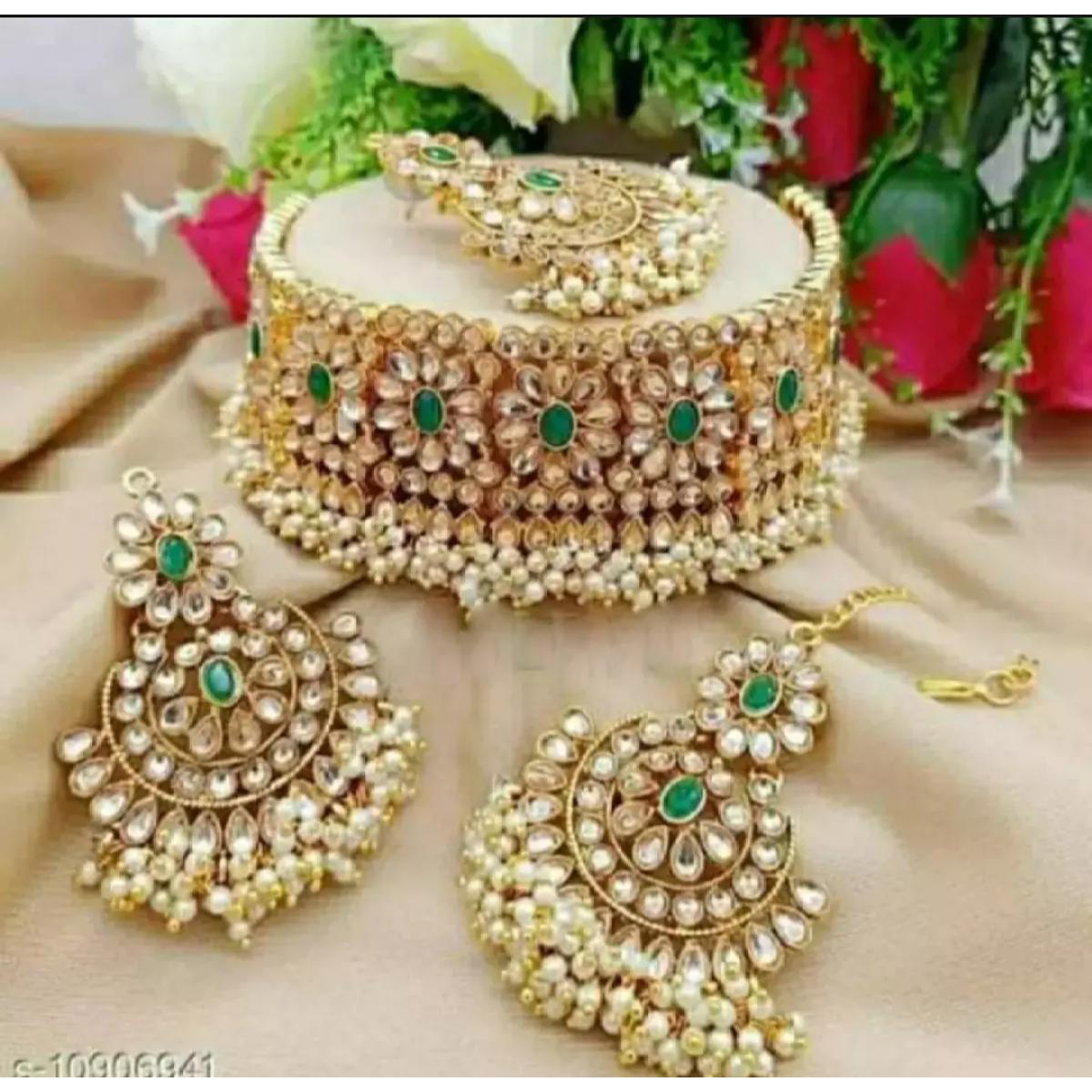 Picture of Indian exclusive chocker necklace set/tikli set/ Bridal jewellery set for girls