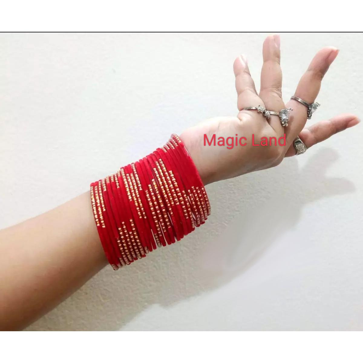 Picture of 24 piece Velvet Indian reshmi bangle Churi bracelets for women and girls fashion