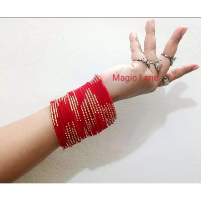 Picture of 24 piece Velvet Indian reshmi bangle Churi bracelets for women and girls fashion