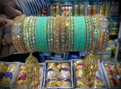 Picture of 1 Set New Indian Bridal Jhumka Pekhom Bangles/Churi Package For Girls-(1 full set)