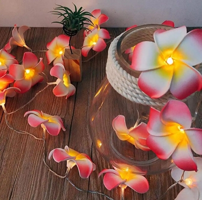 Picture of Foam artificial pink plumeria flower led string light bedroom decorative party fairy light 20pcs set