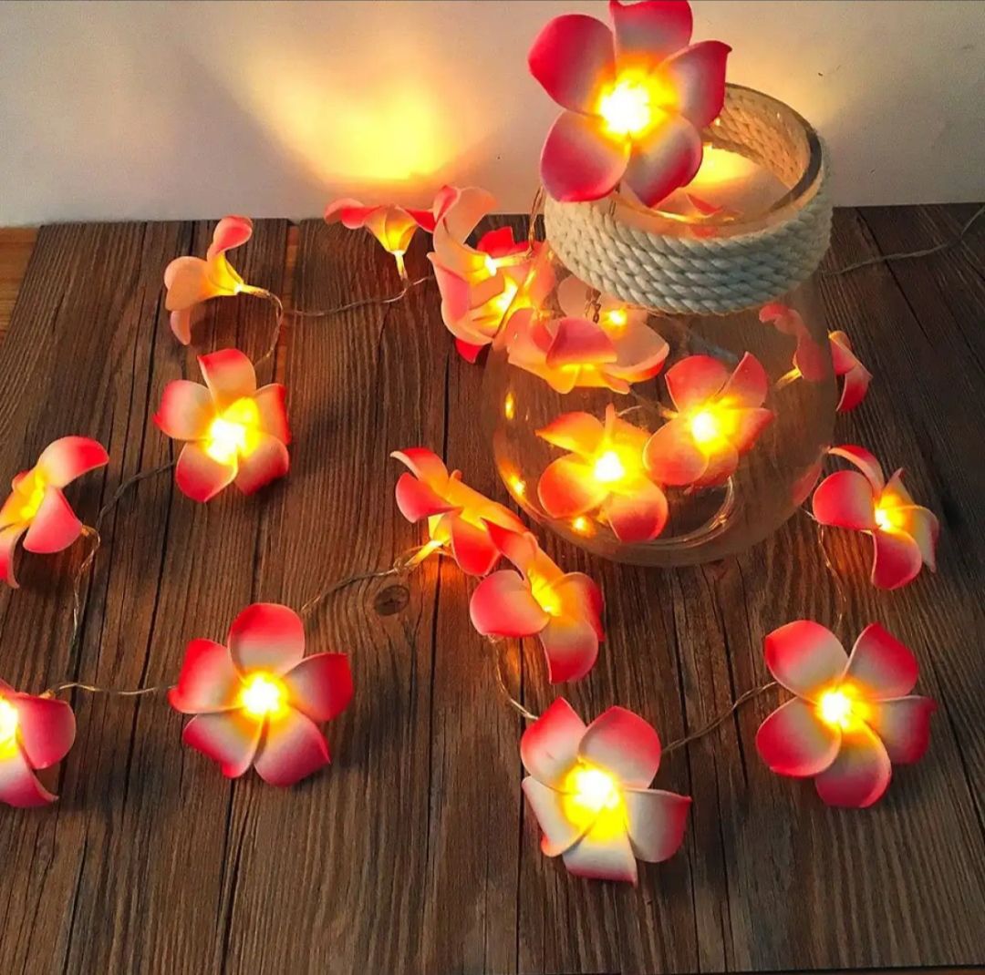 Picture of Foam artificial pink plumeria flower led string light bedroom decorative party fairy light 20pcs set