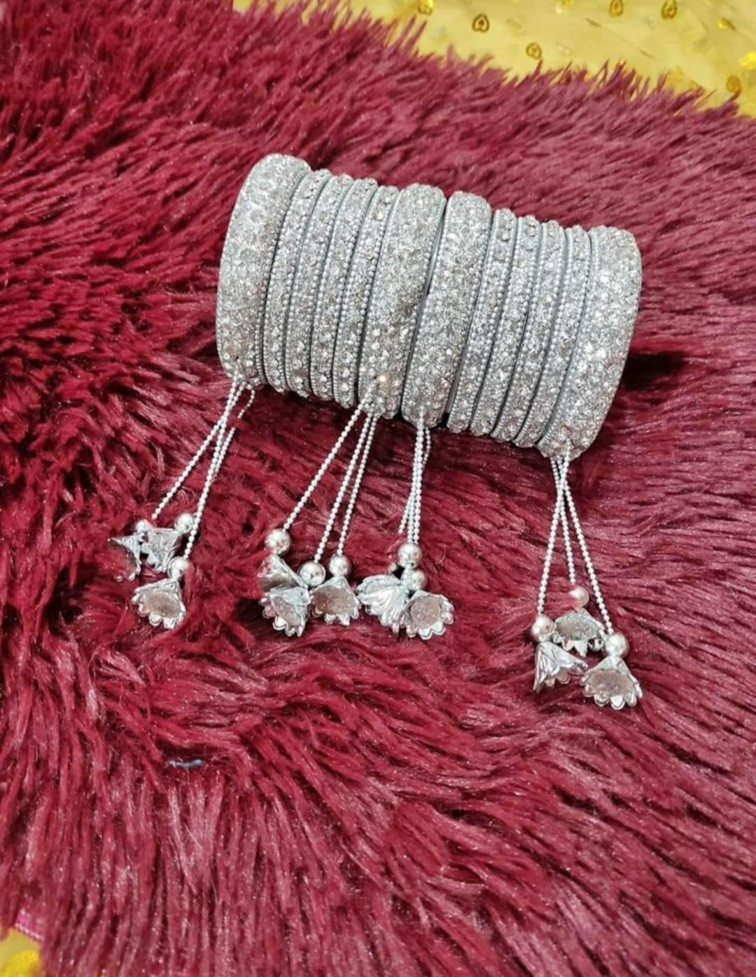 Picture of Joypuri Indian New Silver Plated Bangles Bracelets for Women Jhumka churi