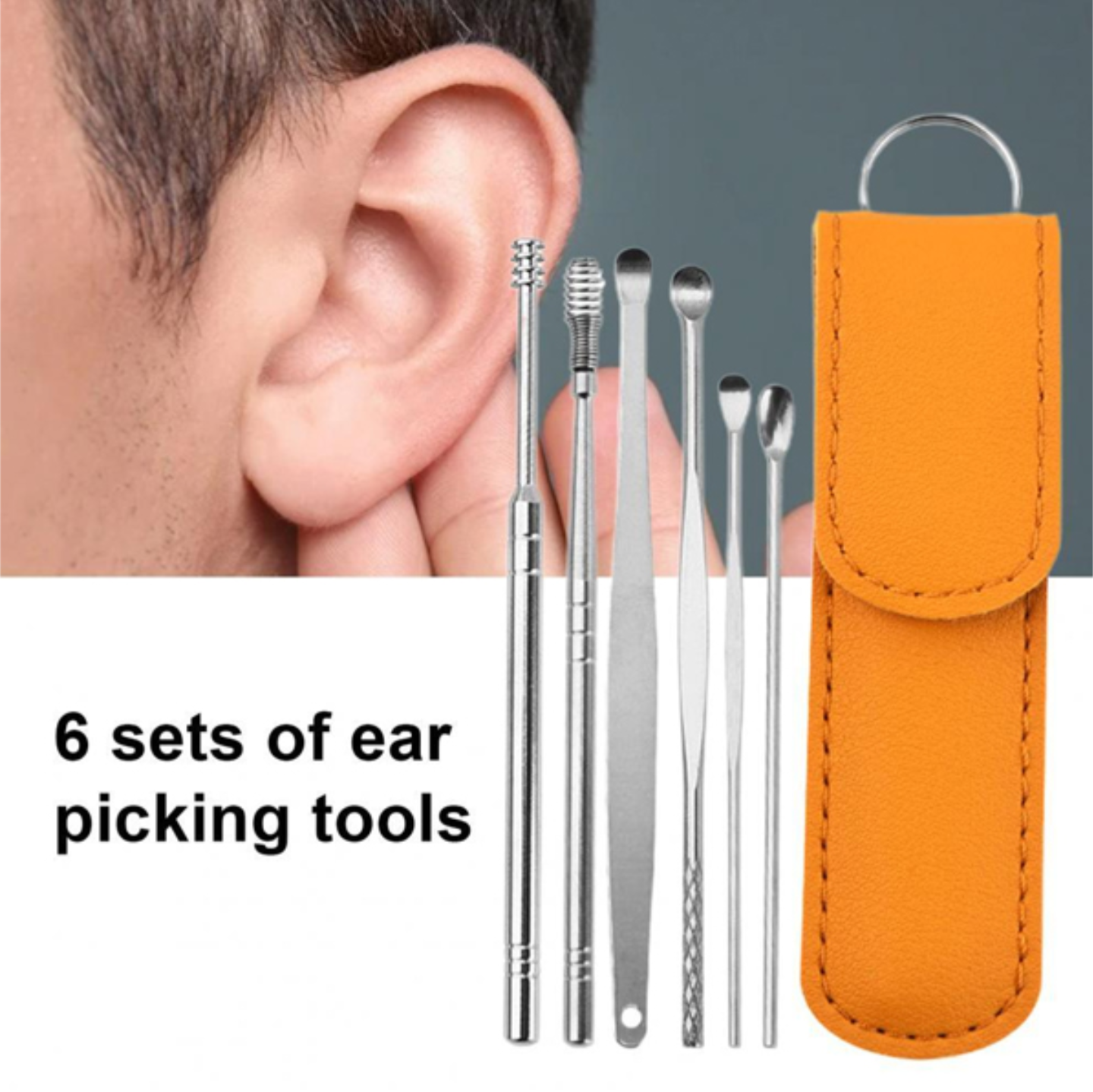 Picture of 6 PCS Ear Pick Set Ear Cleaner Set Stainless Steel With Lather Case