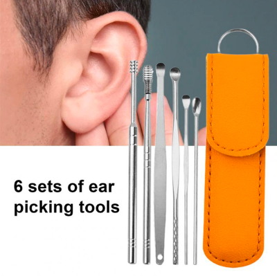 Picture of 6 PCS Ear Pick Set Ear Cleaner Set Stainless Steel With Lather Case