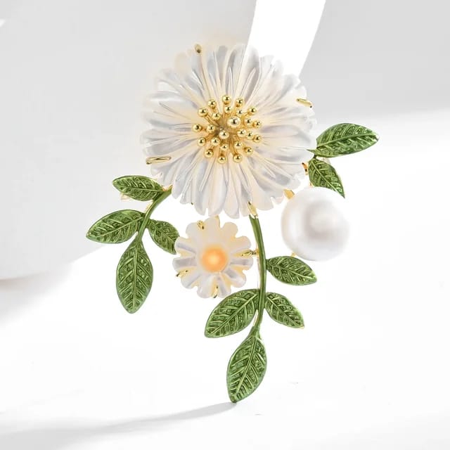 Picture of Metal Flower-05 Brooch Hijab Safety Pin For Girls And Women - White