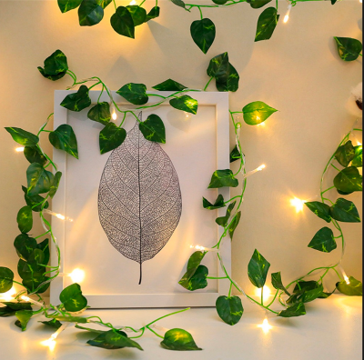 Picture of 2 Meter 20 LED String Lights Artificial Ivy Fake Garland Green Leaf Plants Vine Battery Operate Fairy String Lights Hanging for Wedding Party Home Wall Decor