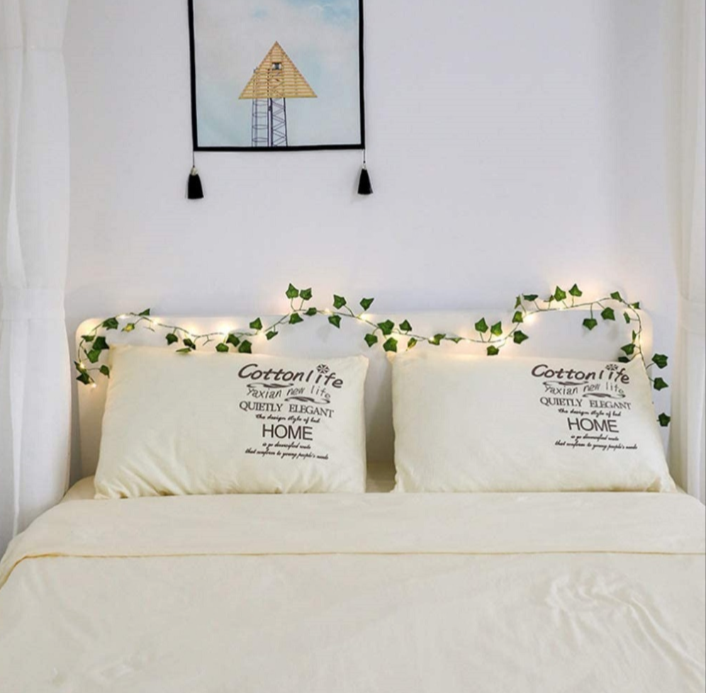 Picture of 2 Meter 20 LED String Lights Artificial Ivy Fake Garland Green Leaf Plants Vine Battery Operate Fairy String Lights Hanging for Wedding Party Home Wall Decor