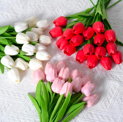 Picture of 1Pcs Artificial Tulips Lifelike Realistic Plastic Faux Silk Floral Simulation for Home
