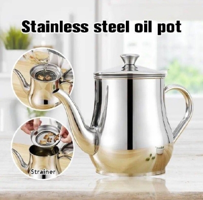 Picture of Stainless Steel Oil Strainer Pot Container Jug Storage Can With Filter Cooking Oil Pot For Kitchen Household Tool