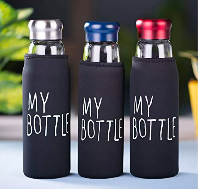 Picture of Stay Hydrated On The Go With The Jazz Style Water Bottle, Featuring A Sleek Design With An Aluminum Cap And Glass Construction For Durability.