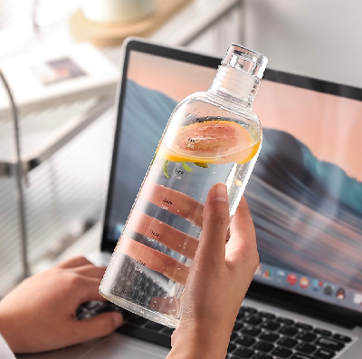 Picture of 700ml Time scale cup food grade handy cup high temperature resistant plastic student summer couple water cup transparent portable cup. - water bottle