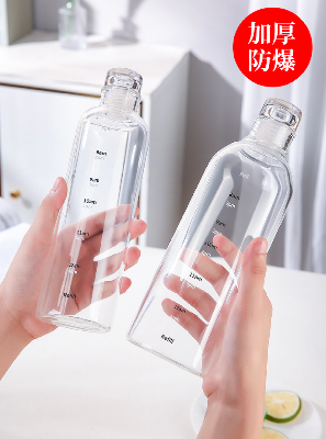 Picture of 700ml Time scale cup food grade handy cup high temperature resistant plastic student summer couple water cup transparent portable cup. - water bottle