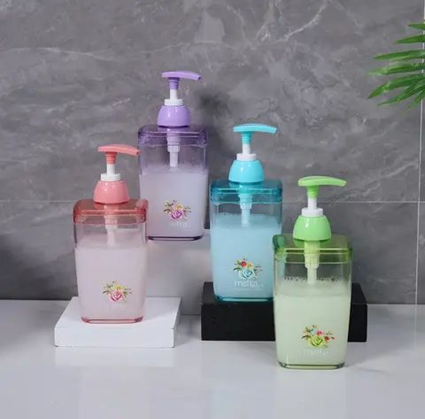 Picture of 1 pc Acrylic Liquid Soap and Shampoo Dispenser - Purple and Transparent