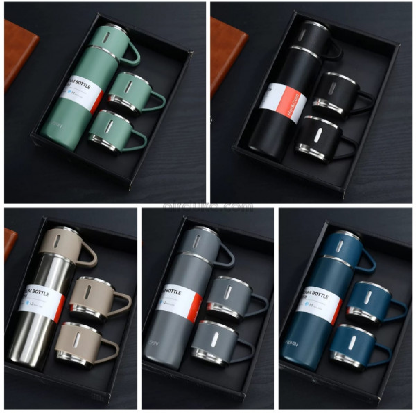 Picture of Steel Vacuum Flask Set With 3 Steel Cups Combo- 500MI Double-Layer Stainless Steel Thermos Tumbler Flask With Gift
