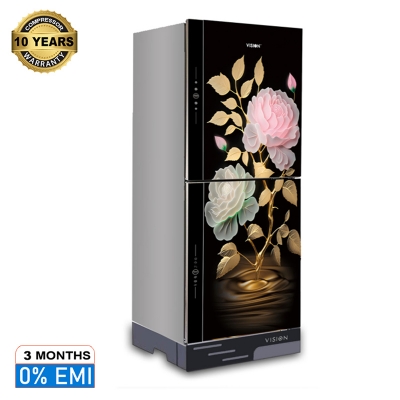 Picture of VISION Glass Door Refrigerator RE-305 Liter Golden Peony Flower Top Mount