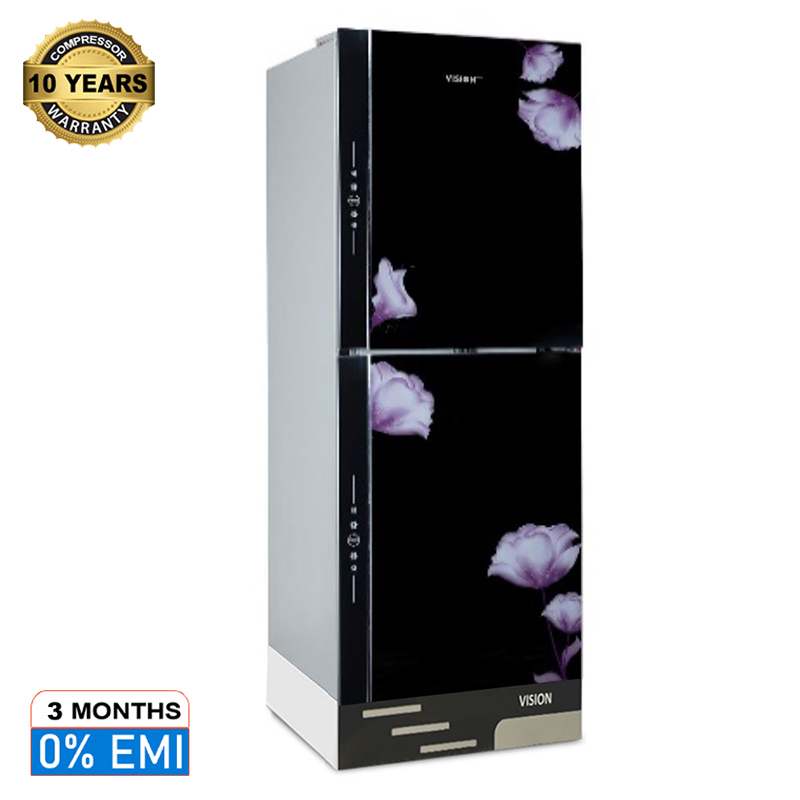 Picture of VISION Glass Door Refrigerator RE-216 Liter Mirror Purple Flower Bottom Mount