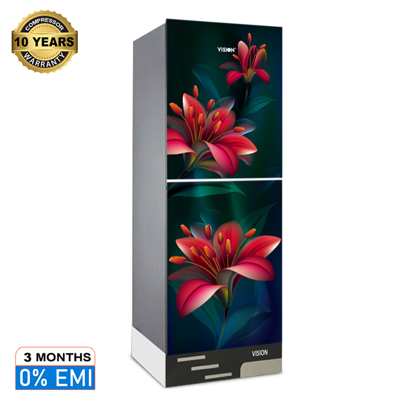 Picture of VISION Glass Door Refrigerator RE-185 Liter Red lotus lily Flower Bottom Mount