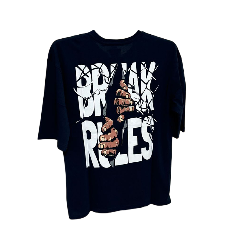 Picture of Premium Break Rules Printed Navy Blue Color Drop Shoulder T-Shirt For Men (Printed Drop Shoulder T-Shirt For Men)