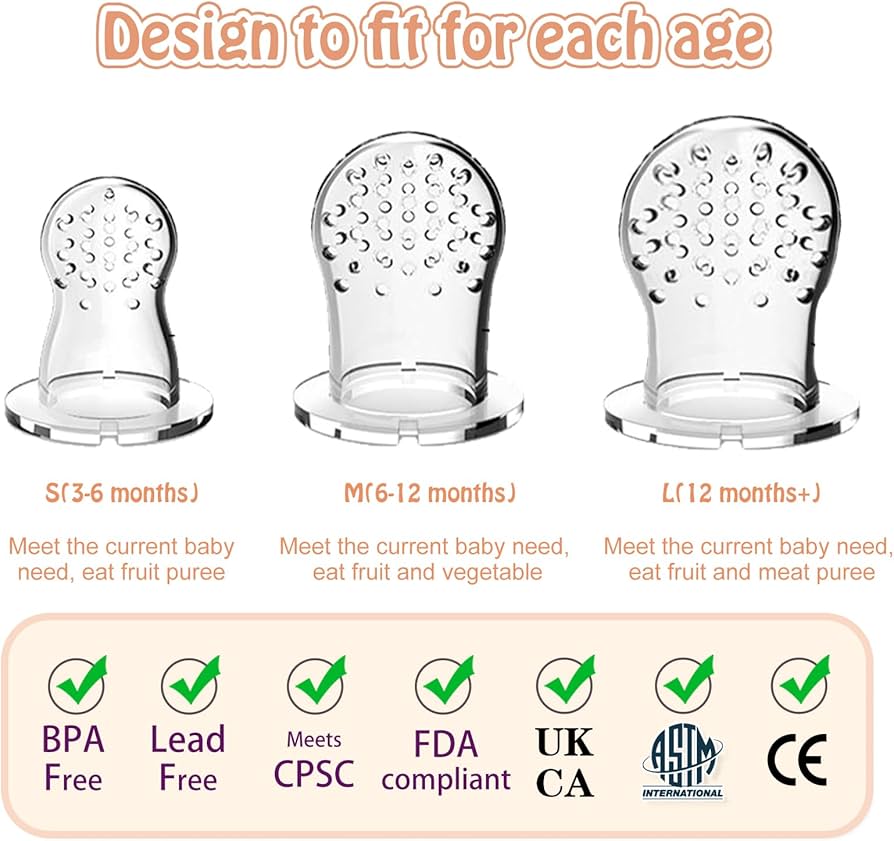 Picture of Baby Fruit Teether Baby Pacifiers Feeder Kids Fruit Feeder Nipples Feeding Safe Silicone Baby Supplies Nipple Teat Pacifier (with Extra 3 Nipples) -Color as per stock