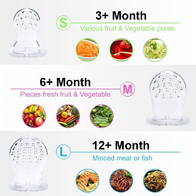 Picture of Baby Fruit Teether Baby Pacifiers Feeder Kids Fruit Feeder Nipples Feeding Safe Silicone Baby Supplies Nipple Teat Pacifier (with Extra 3 Nipples) -Color as per stock