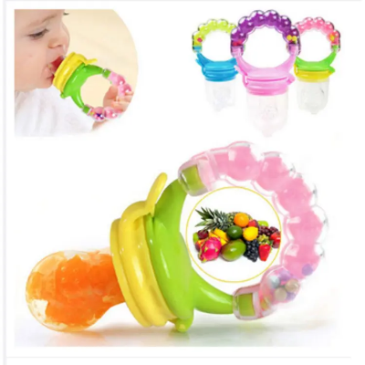 Picture of Baby Fruit Teether Baby Pacifiers Feeder Kids Fruit Feeder Nipples Feeding Safe Silicone Baby Supplies Nipple Teat Pacifier (with Extra 3 Nipples) -Color as per stock
