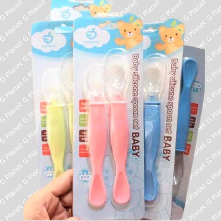 Picture of Applebear 2pcs Set Baby Feeding Spoon - Soft Silicone Spoon 2pcs Set - Multicolor Available