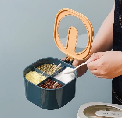 Picture of 4 in 1 Spice Jar Set - Salt and Pepper Seasoning Box - Kitchen Condiment Cruet Storage Container - Spice Rack - Seasoning Bottle/525