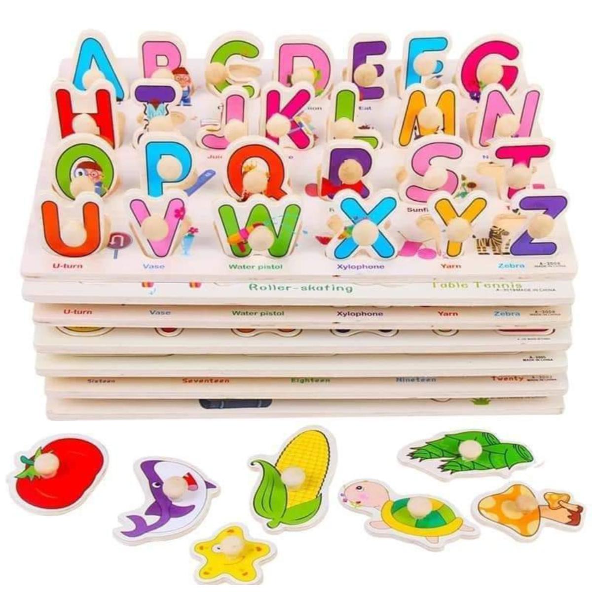 Picture of Kids Early Educational Toys/Baby Wooden Puzzle Toy/Alphabet And Digit Number letter Learning/Education Child Wood Jigsaw Toy(One pcs) - Baby Toys